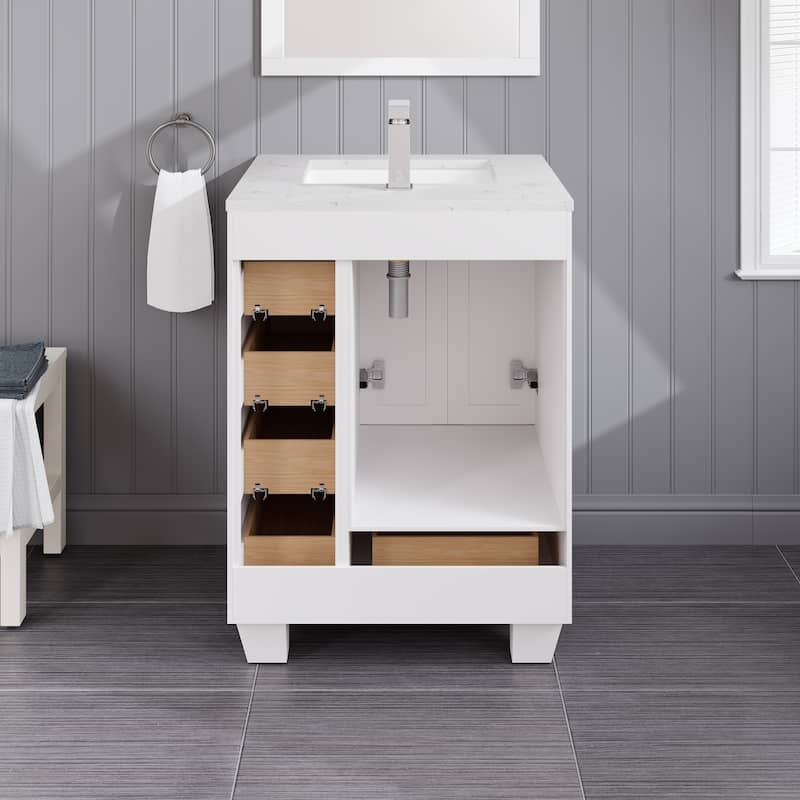 Eviva Acclaim 24"W Bath Vanity with Carrara Quartz Top & Undermount Sink