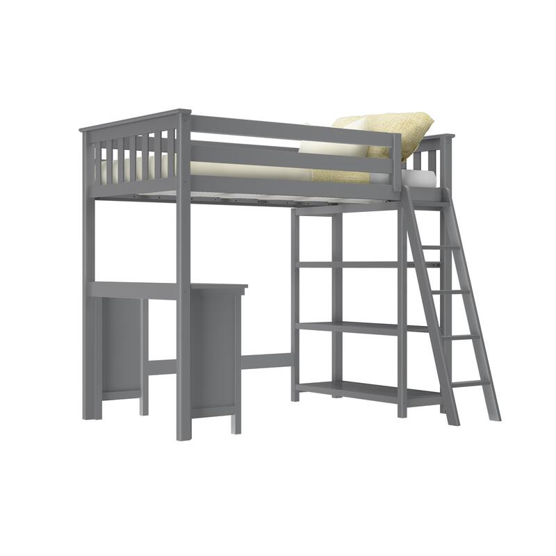 Max and Lily Twin High Loft Bed with Bookcase and Desk