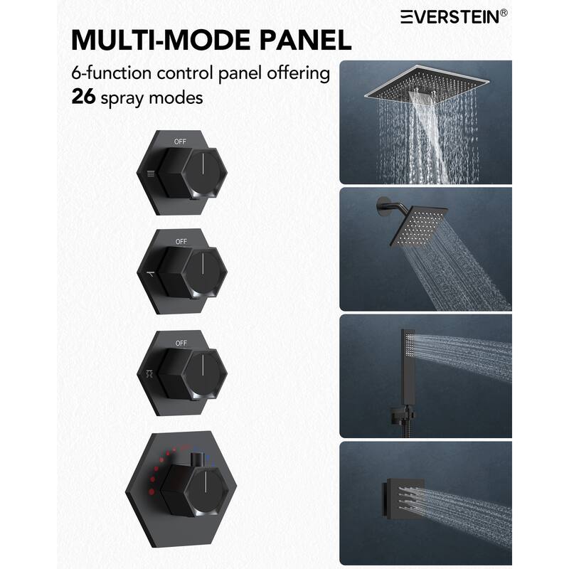 Shower Faucet Set Dual Heads with 3 Spray Modes 16" Ceiling and 6" Wall Mount Body Jets Handheld Spray LED Music