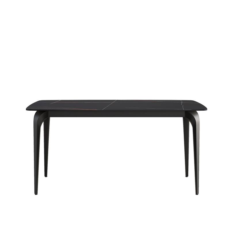 63"Modern artificial stone black curved black metal leg dining table -6 people