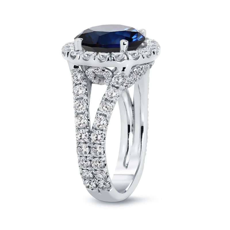 Auriya 18k Gold 4ctw Blue Sapphire Halo Diamond Engagement Ring 2ct TDW (H-I, VS1-VS2)