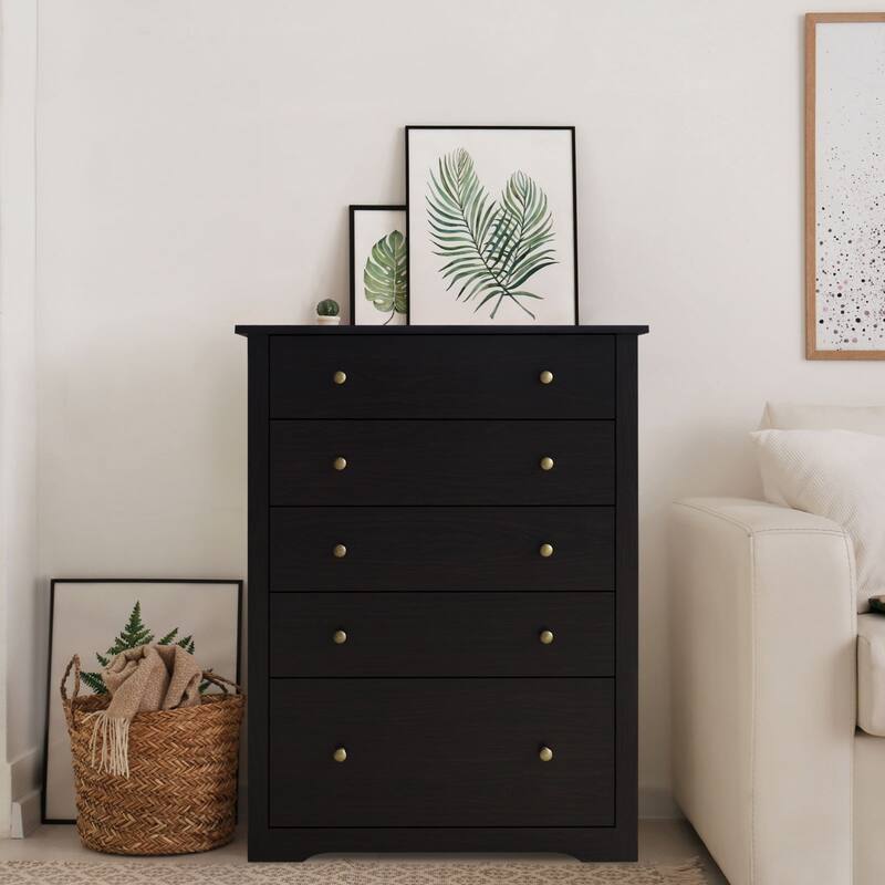 VEIKOUS 5-Drawer Chest of Drawers Bedroom Dresser with Large Drawer - Espresso