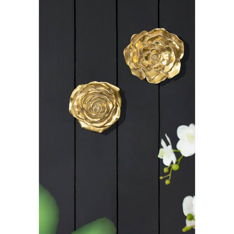 S/2 Gold Rose Hanging Wall Accents - Gold