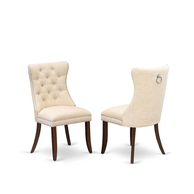 Parsons Dining Chairs Set of 2 - Light Beige Linen Upholstered Accent Chairs with Nailhead Trim