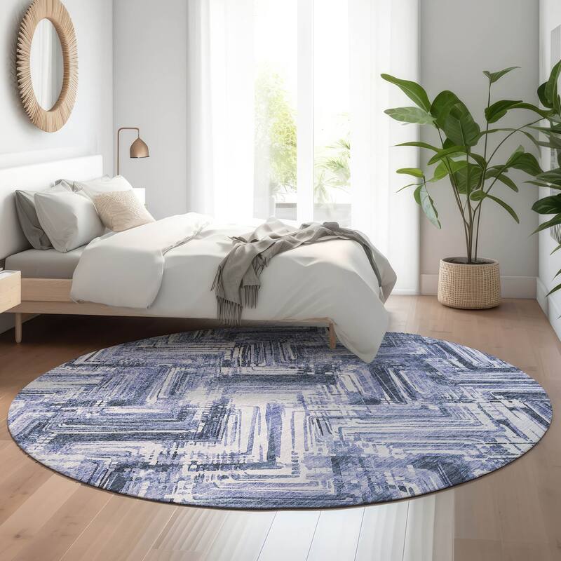Premium Washable Super Soft Blurred Chevron Mayfield Rug - Blue - 8' x 8' - Round