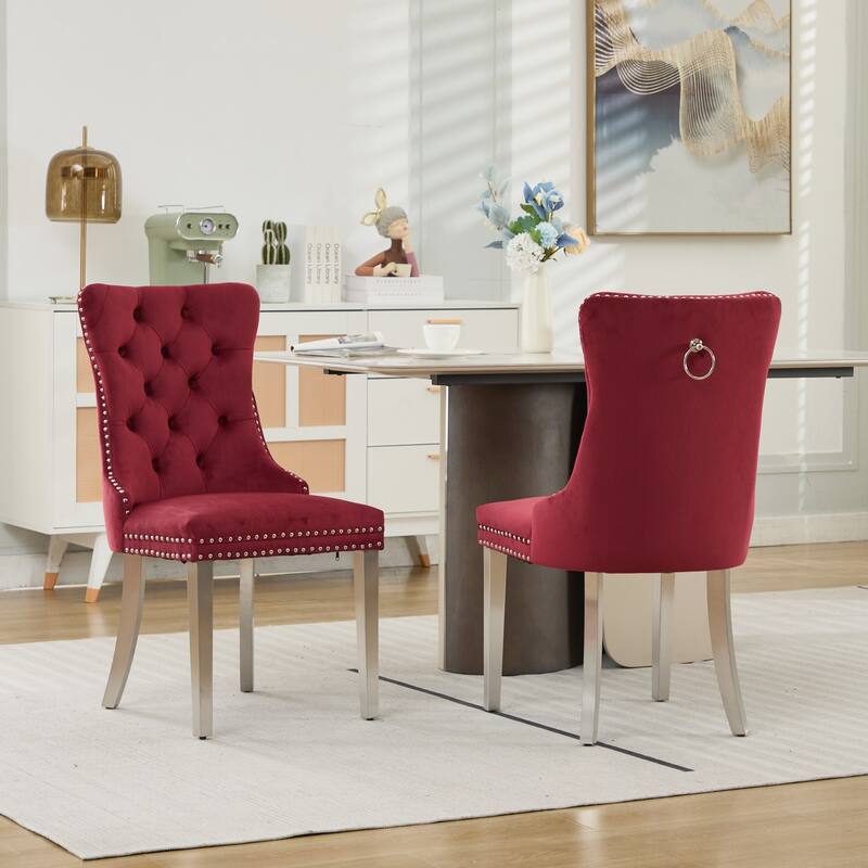 Velvet Dining Chairs Set of 2, Button Tufted Upholstered Dining Chair, Kitchen Chairs with Nailhead Trim & Stainless Steel Legs