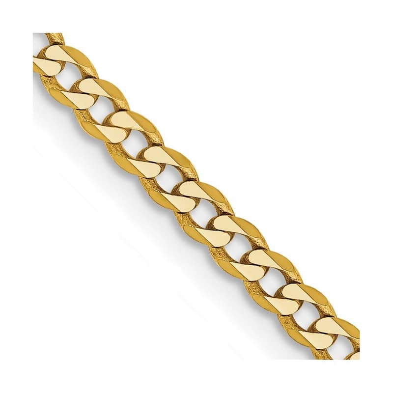 Curata 14k Yellow Gold 10" 2.3mm Beveled Curb Chain Ankle Bracelet (Lobster-claw)