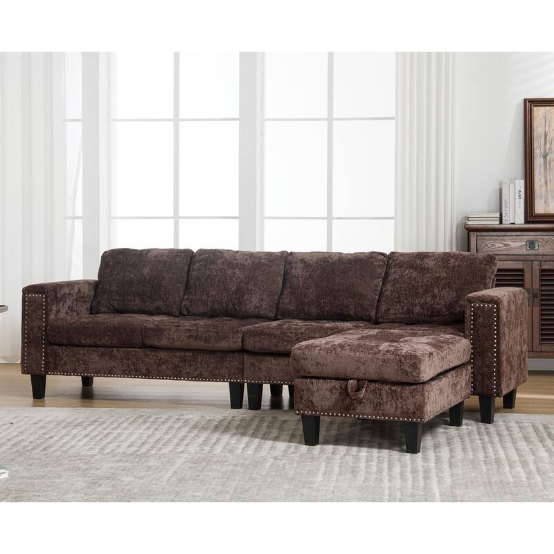 104.5'' L-Shaped Modular 5-Seat Sectional Sofa with Storage Ottoman, Reversible Chaise, and 4 Back Cushions