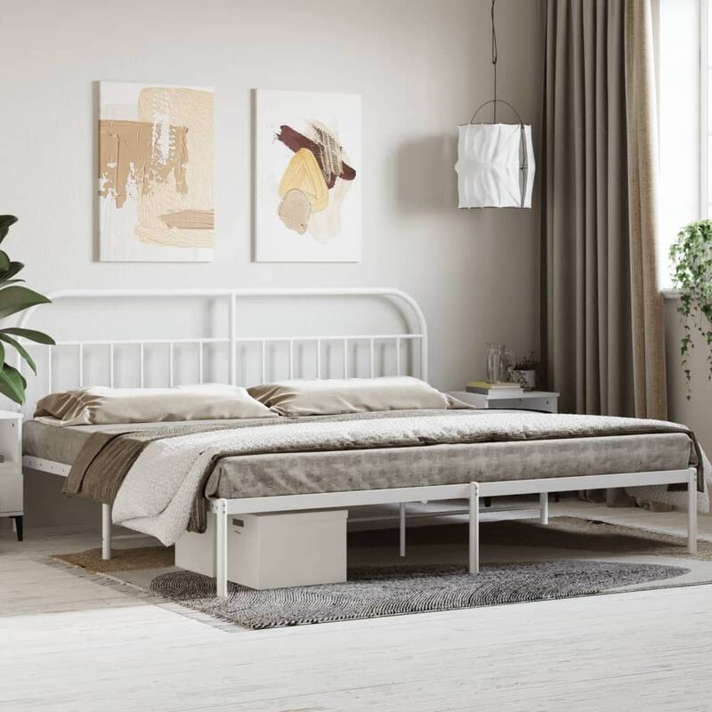 vidaXL 12 Inches Metal Bed Frame No Mattress - White/81.5" x 78" x 39.4"