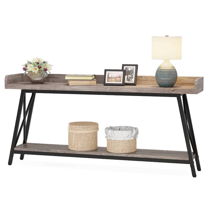 70.9 inch Long Sofa Console Table Behind Couch, Rustic Brown Entryway Table - Grey