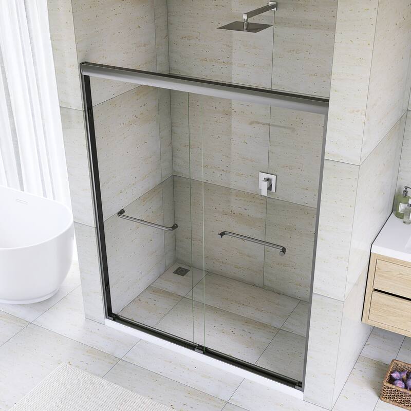 Double Sliding Framed Shower Door in Matte Black Finish