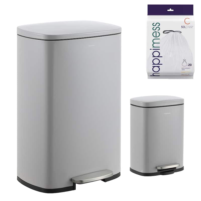 happimess 13-Gallon Trash Can with Soft-Close Lid and FREE Mini Trash Can - Fog Gray