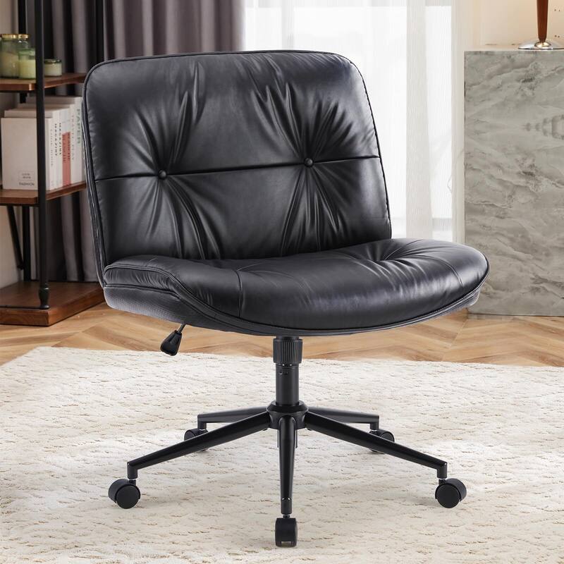 PU Leather Adjustable Height Wide Seat Criss Cross Office Chair with Armless & Changeable Feet