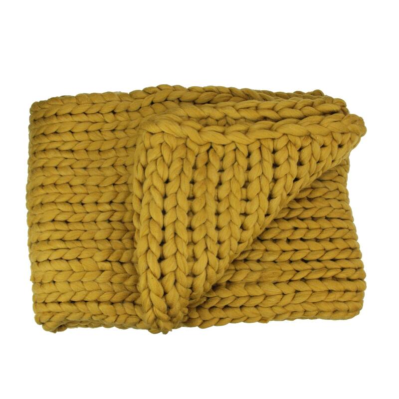 Golden Mustard Cable Knit Plush Throw Blanket 50 x 60
