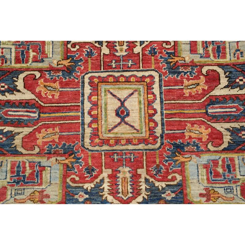 Hand Knotted Oriental 100% Wool Carpet Traditional Medallion Beige & Ivories Heriz (serapi) Area Rug - 10' 0'' X 7' 8''