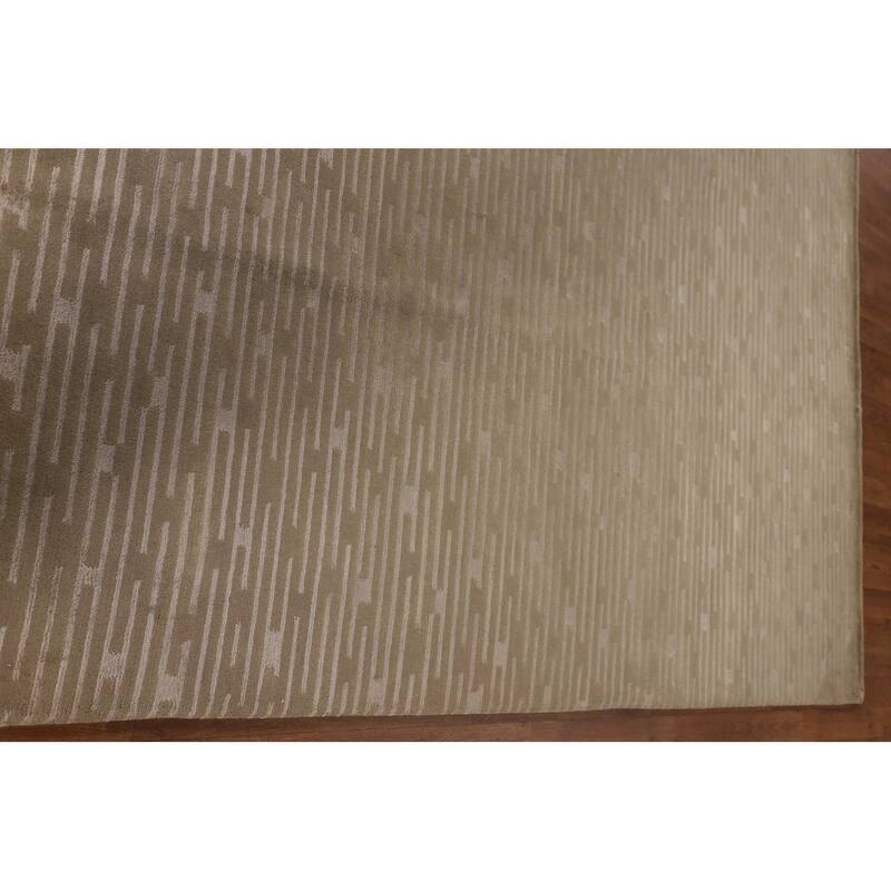 All-Over Striped Nepalese Area Rug Hand-Knotted Wool Carpet - 9'2" x 11'8"