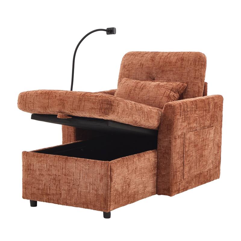 HOMEFUN Chenille Upholstered Storage Lazy Single Leisure Chair Sofa with Phone Holder