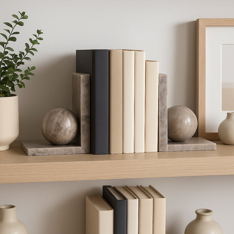 Decorative Bookends with Ball Orbs Accent - Set of 2, 6", Tan - 6.25"