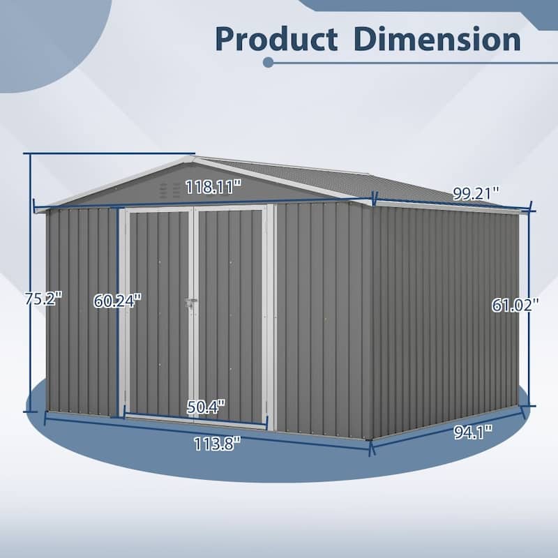Outdoor Tool Storage Shed with Metal Foundation & Lockable Doors, All Weather Metal Sheds