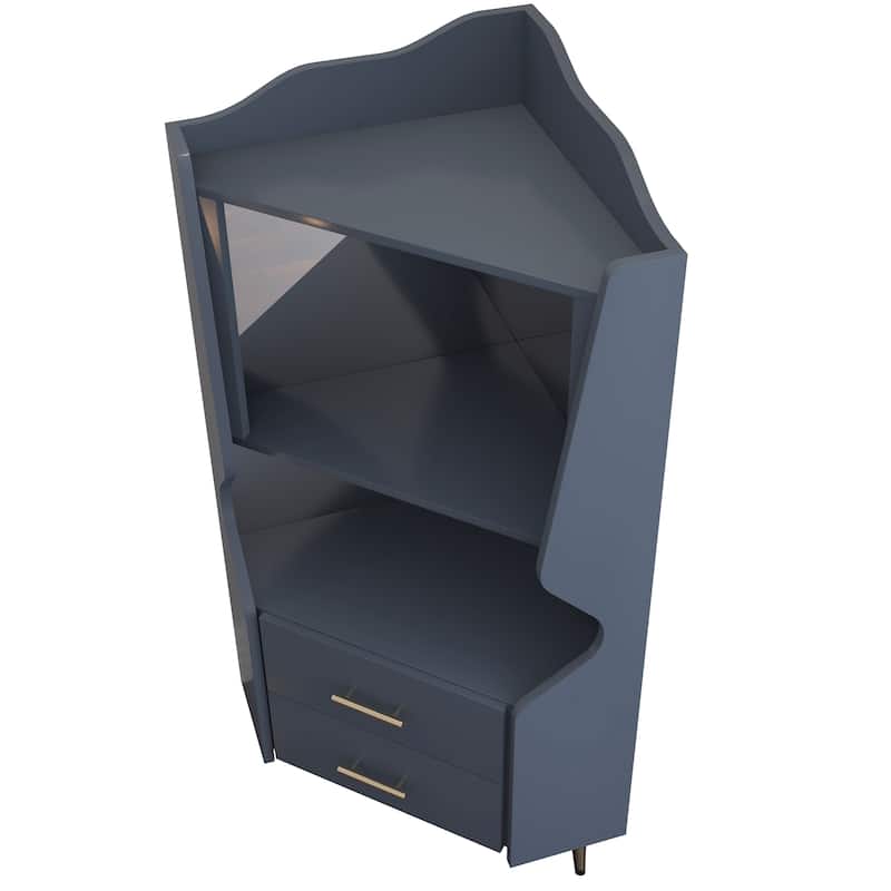 GDFStudio - Elowen Wood Corner Mirrored Back Sideboard with 2 Storage Shelves and 2 Drawers