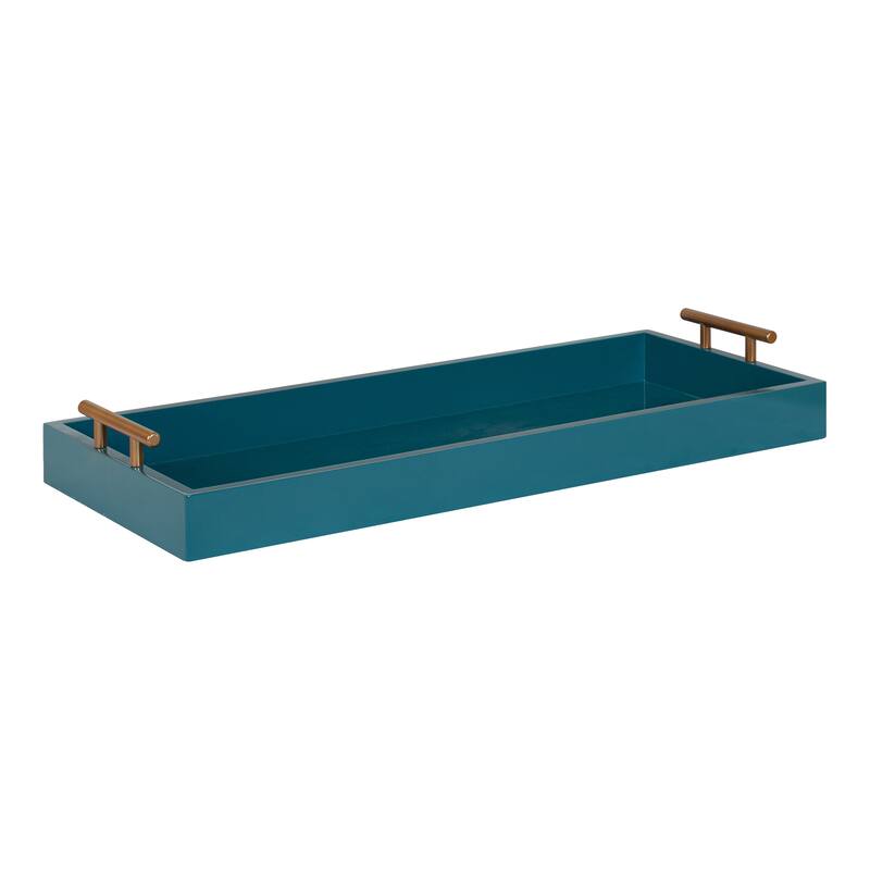 Kate and Laurel Lipton Narrow Rectangle Wood Accent Tray - 10x24 - Teal