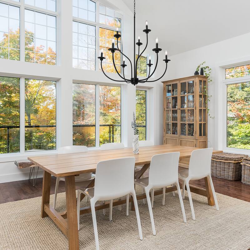 Modern Farmhouse 9-Light Black Chandelier Classic Tierd Lights for Dining Room