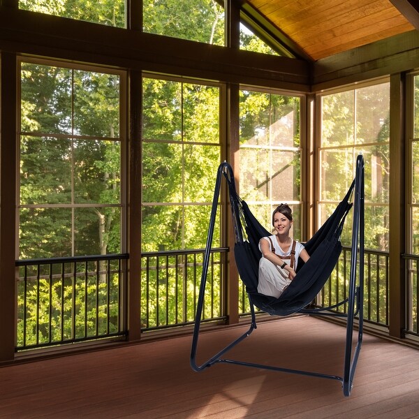 Sunnydaze Patio Hammock Chair with Stand for Outside - Steel A