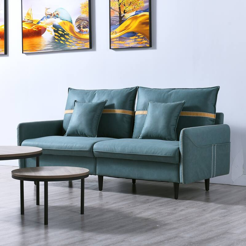 3-Seat Sofa Couch, Mid-Century Tufted Love Seat With 2 Pillows for Living Room