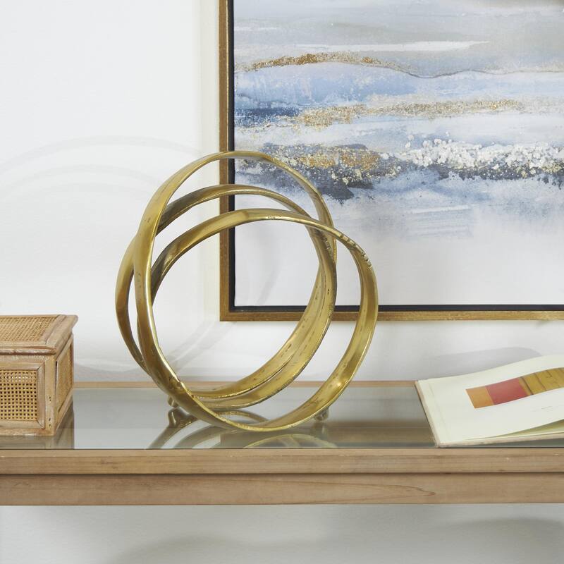 Aluminum Metal Abstract Looped Decorative Sculpture - Silver, Gold, Black - Roche River Decor