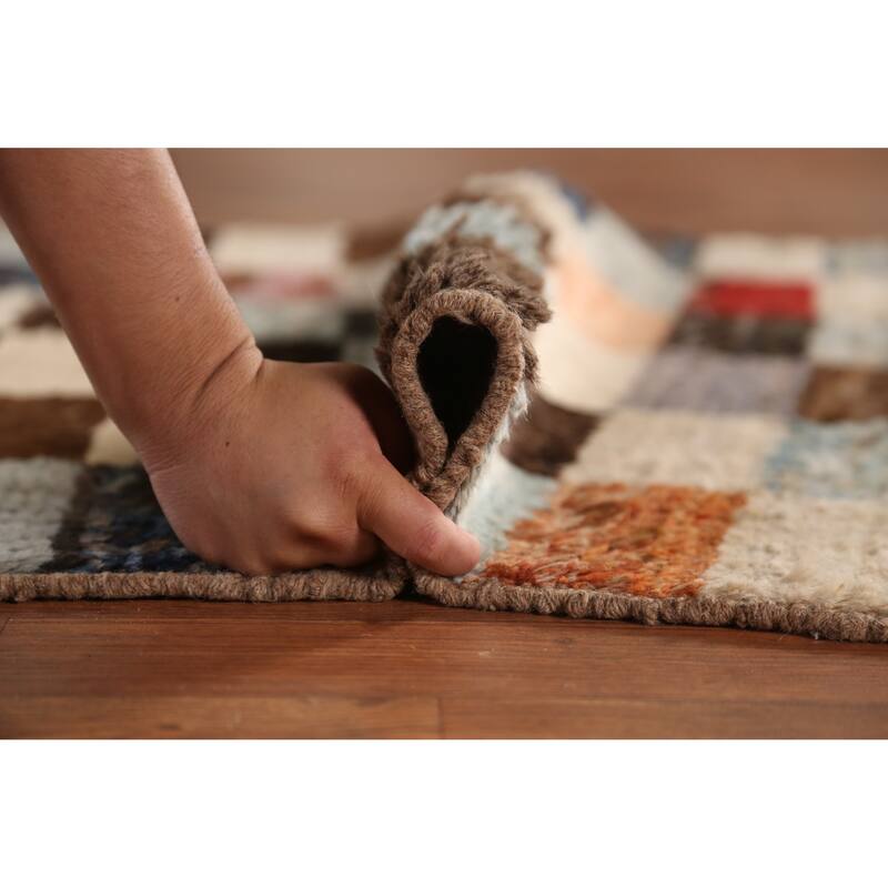 Checkered Moroccan Oriental Runner Rug Hand-Knotted Wool Carpet - 3'2" x 9'8"