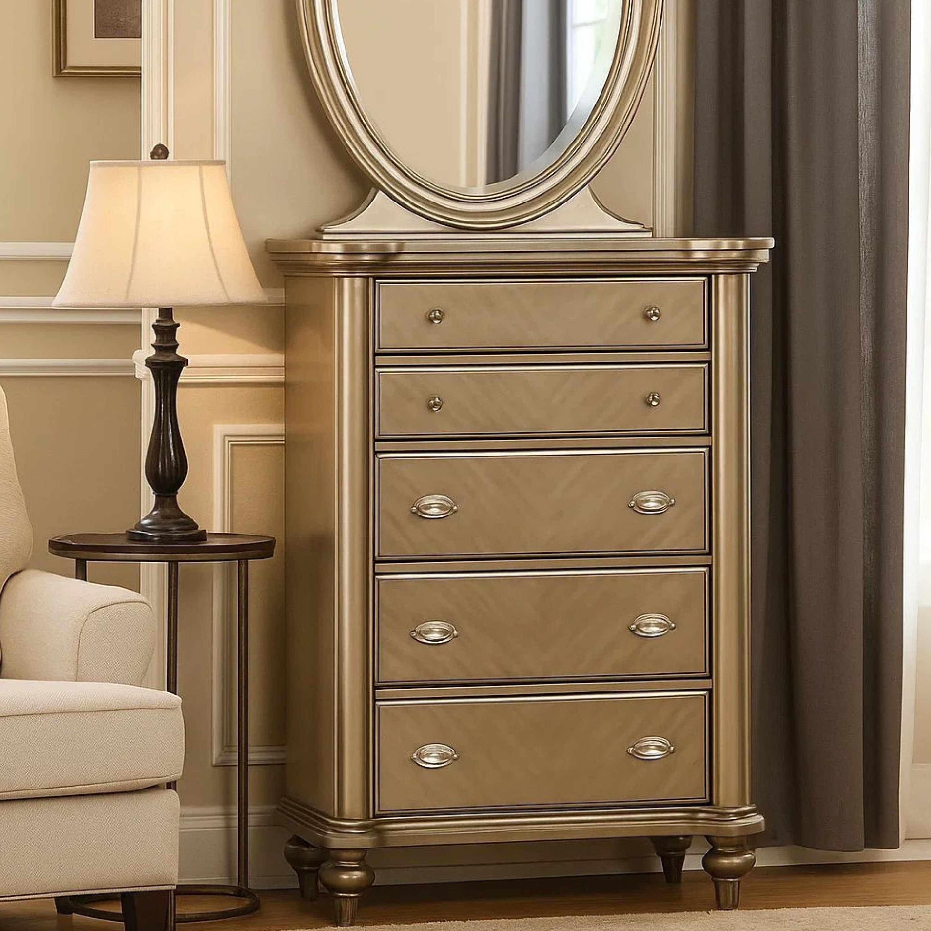 Ada 56 Inch 5 Drawer Tall Dresser Chest, Pine Wood, Chevron