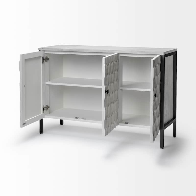Savannah II White Fir Veneer w/ Iron Frame & 3 Doors Accent Cabinet - 47.2L x 15.7W x 31.5H