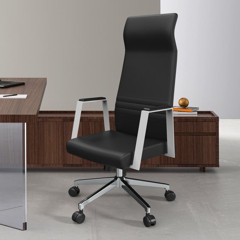 Aleen Series Ergonomic High-Back Leather Office Chair with 360° Swivel, Adjustable Height, Tilt Mechanism and Iron Frame