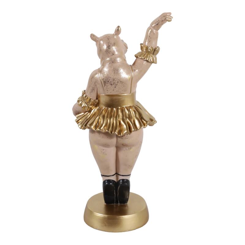 Decorative Ballerina Resin Hippo Figurine with Base - 16", Gold & Gray - 15.75"