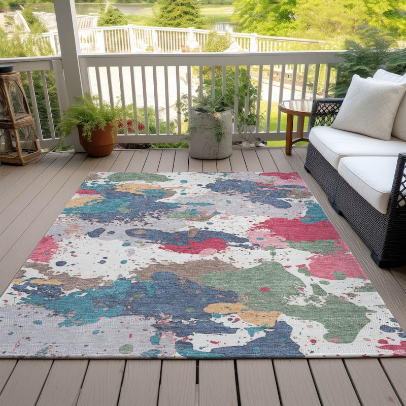 Machine Washable Indoor/Outdoor Modern Splatter Chantille Rug - Ivory - 8' x 10'