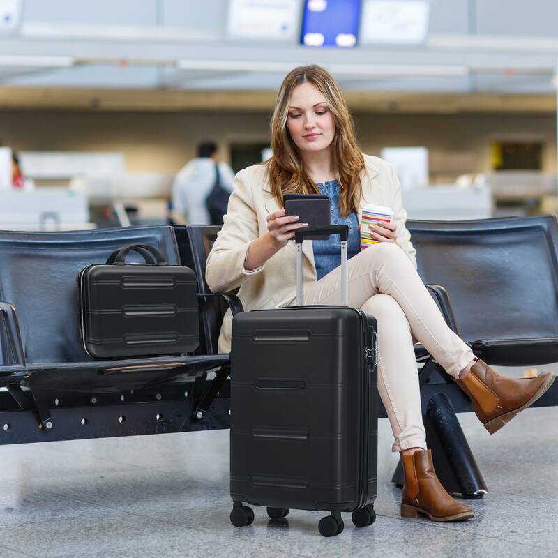 6 Piece Luggage Set, with Double Spinner Wheels Handle Password Lock, 14 IN Cosmetic Case 20/24/28 IN Luggages with Bag