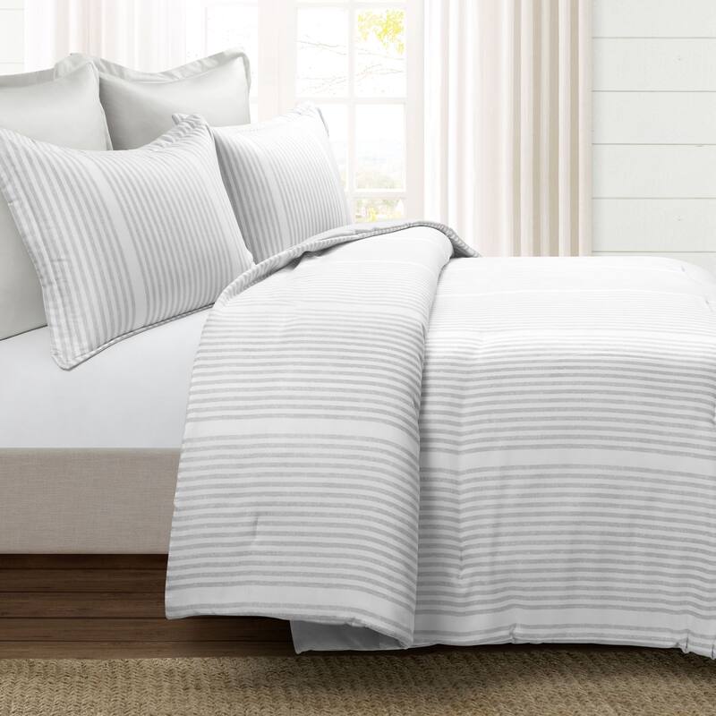 Lush Decor Farmhouse Drew Stripe Silver-Infused Antimicrobial 5 Piece Comforter Set