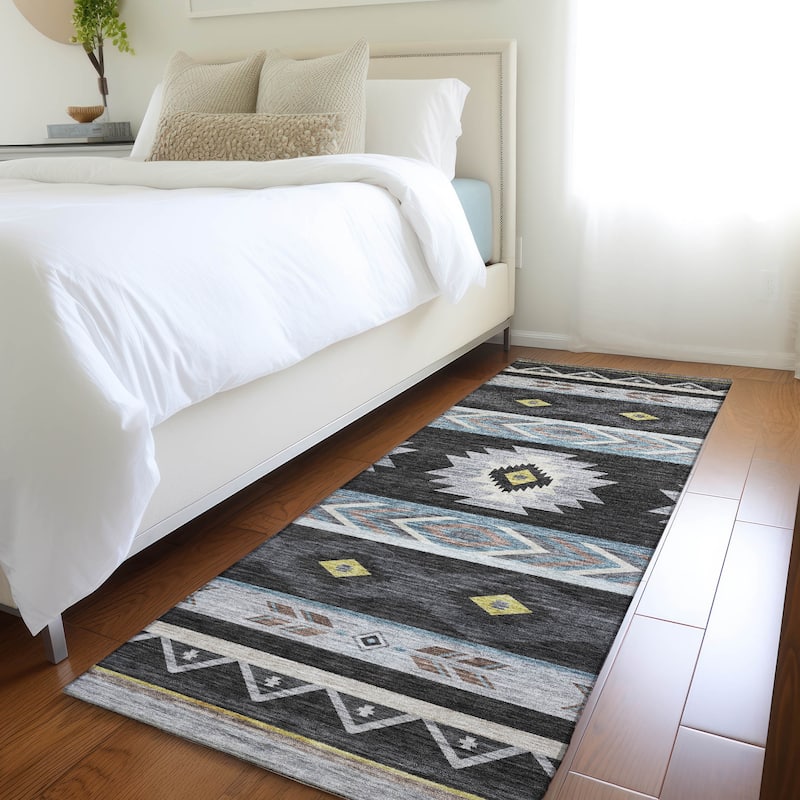 Premium Washable Super Soft Boho Tribal Mayfield Rug - Midnight - 2' 3" x 7' 6" - Runner