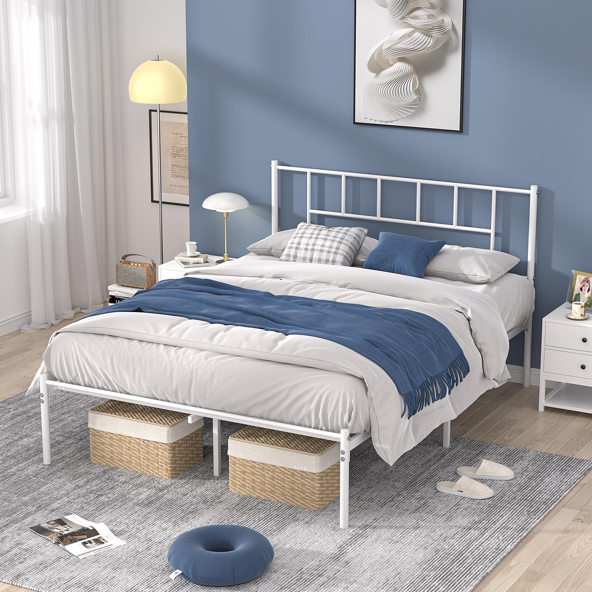 VECELO Victorian Style Metal Platform Bed Frame with Headboard & 12.6" Under Bed Storage-Twin/Full/Queen Size Steel Bed