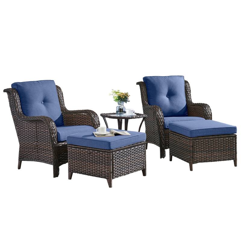 Pocassy 5-Piece Patio Furniture Wicker Chairs with Ottomans & Table