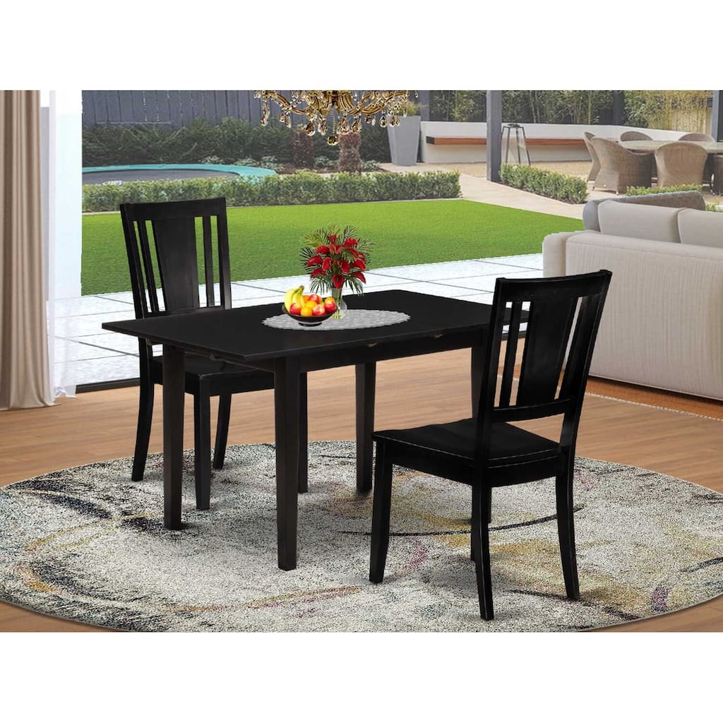 HomeStock 3-Piece Black Finish Rectangular Solid Wood Top With Butterfly Leaf Dining Table Set