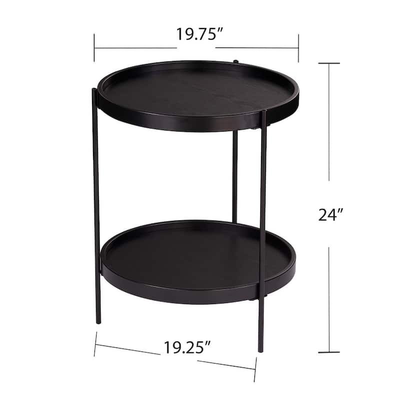 24 Inch Black Round End Table with Shelf and Metal Base - 19.25” x 19.75” x 24”