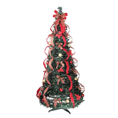 6' Pre-Lit Red Plaid Pre-Decorated Pop-Up Artificial Christmas Tree Multicolor Lights