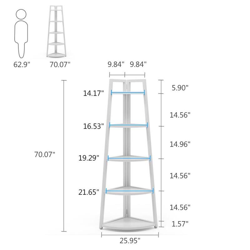 70" Tall Corner Bookcase Ladder Bookshelf, Display Shelf, Plant Stands