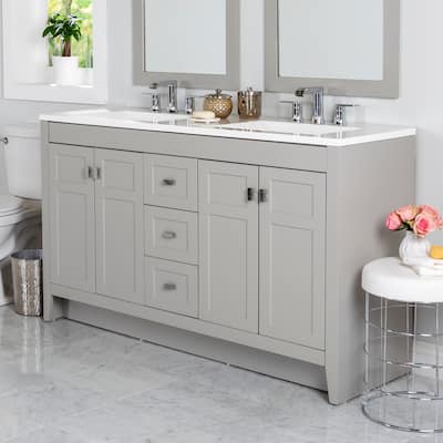 Spring Mill Cabinets Lonsdale 60.5" Double Bathroom Vanity With 6 Drawers and White Sink Top