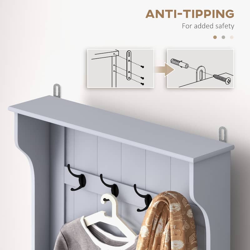 Multifunctional Hall Tree with Storage Bench, Coat Hooks & Shoe Storage MDF Wood Steel Hardware - 28.25" W x 15.5" D x 67" H