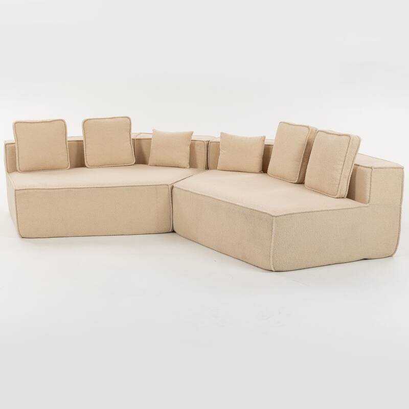 132"Oversized Teddy Fabric Modular Sectional Sofa,Full-Foam Cushion Design with Ultra Soft Feel with Six Cushions