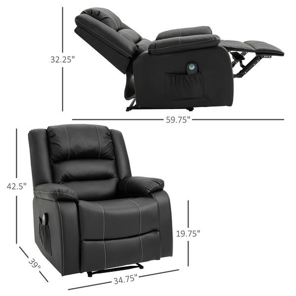 HOMCOM Vibrating Massage PU Leather Recliner Chair, Footrest with Remote Control and 8 Massaging Points