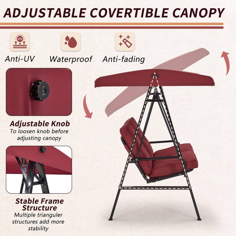 AECOJOY 2-Seat Porch Swing Chair, Patio Swing Chair w/ Cushions