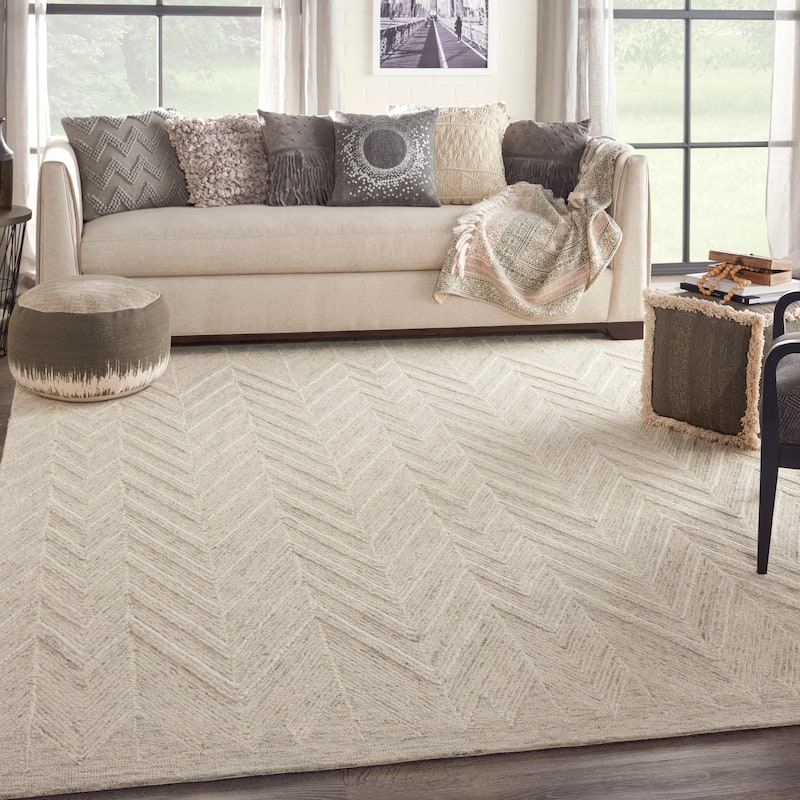 Nourison Linked Chic Modern Tufted Chevron Easy Care Area Rug - 8' x 10'6" - Ivory/Grey - Rectangle